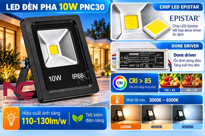 Đặc điểm của đèn pha LED 10W PNC30 