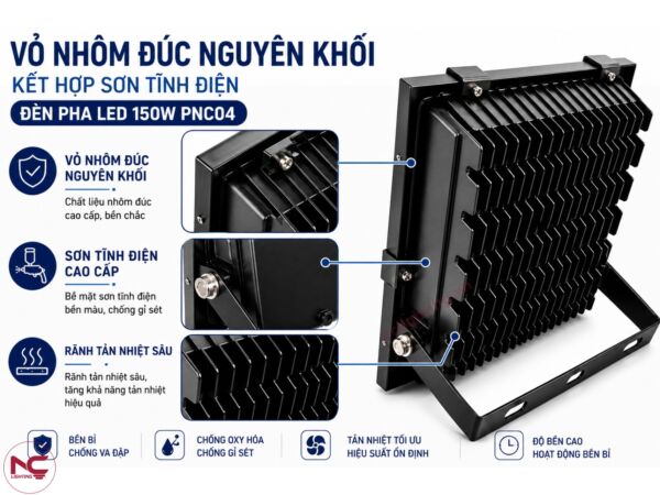 pnc04 làm từ chất liệu nhôm đúc nguyên khối và thiít kế rãnh tản nhiệt phía sau