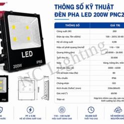 Thông số kỹ thuật đèn pha LED 200W PNC20