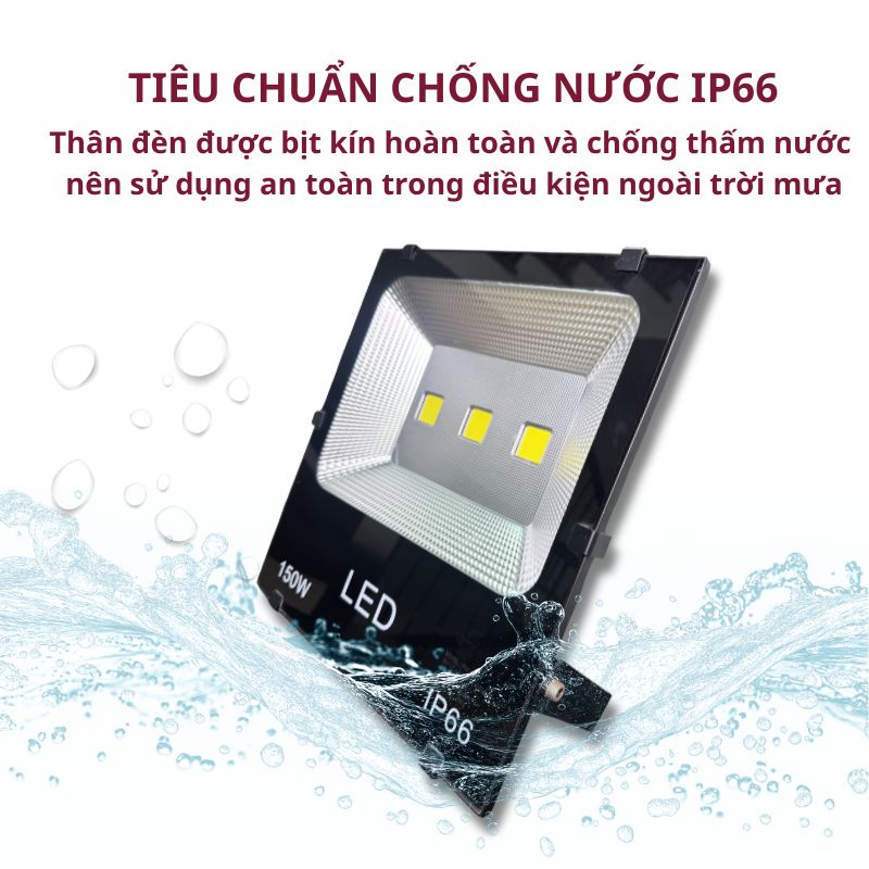 Hình ảnh mô tả khả năng chống nước của đèn pha led PNC 04 khi đạt tiêu chuẩn chống nước IP66