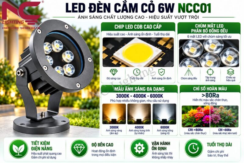 Đặc điểm nổi bật của đèn LED cắm cỏ 6W NCC01