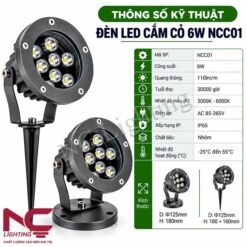 Thông số kỹ thuật đèn LED cắm cỏ 6W NCC01
