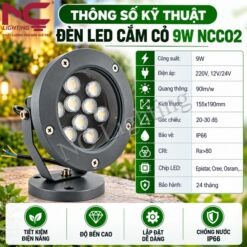Thông số kỹ thuật đèn LED cắm cỏ 9W NCC02