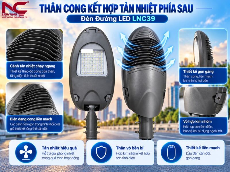 Thiết kế LNC39 theo thân cong và mặt sau có rãnh tản nhiệt