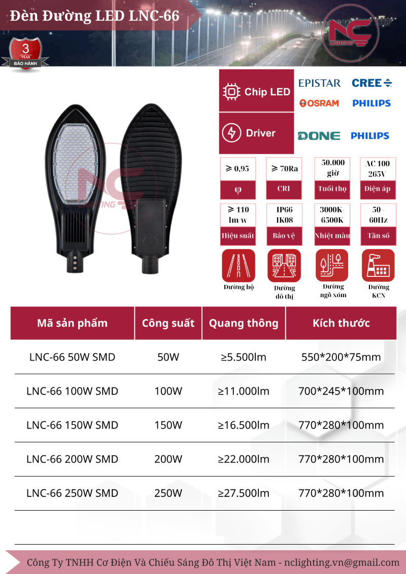 catalogue đèn đường Led LNC-66