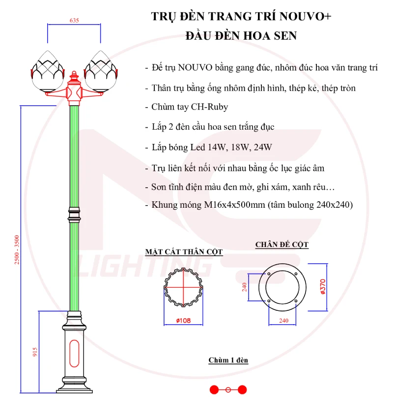 Catalogue cột đèn nouvo