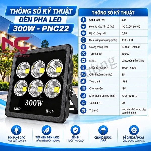 thong-so-den-pha-led-pnc22 Thông số kỹ thuật đèn pha LED PNC22