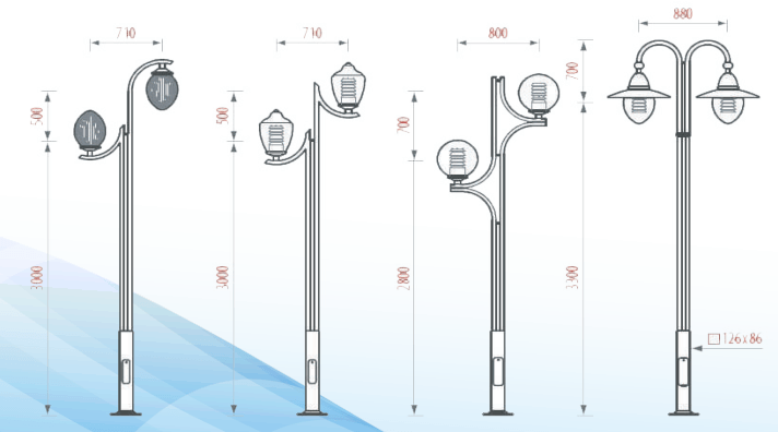 Các kiểu đèn sử dụng cột sân vườn DC10