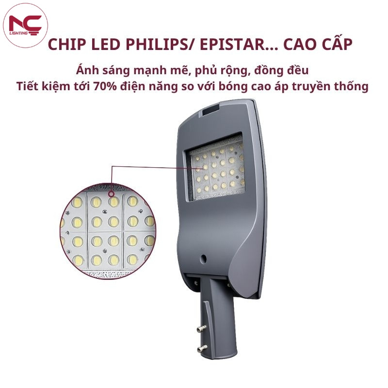 Đèn đường led LNC-130 trang bị chip led Epistar, Philips, Samsung, Cree… cao cấp