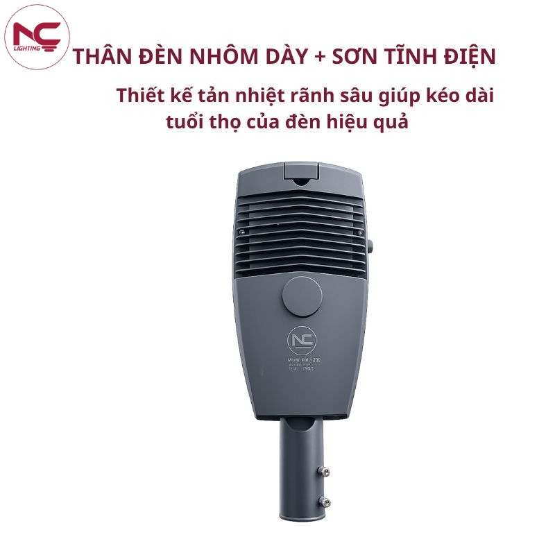 Thân đèn nhôm đèn đường led LNC-130 dày, sơn tĩnh điện giúp kéo dài tuổi thọ