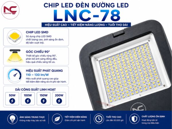 LNC-78 có phần chip led cao cấp, lắp chìm phí sau