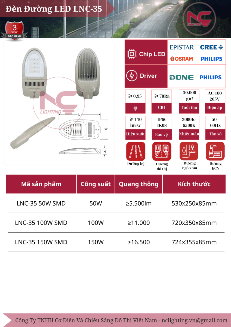 catalogue đèn đường led lnc-35