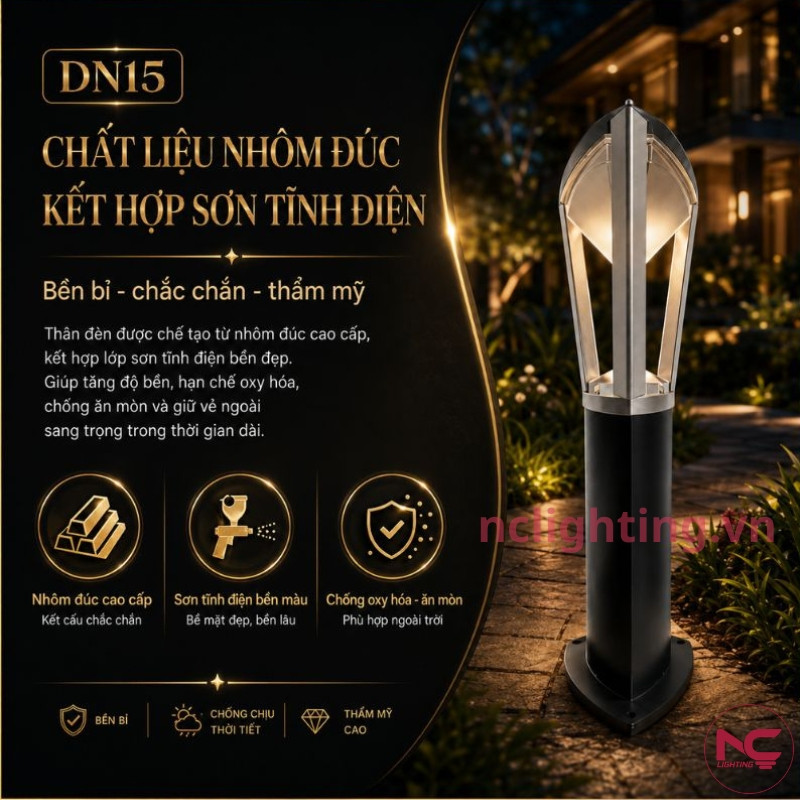 DN15 được làm từ chất liệu nhôm đúc kết hợp sơn tĩnh điện