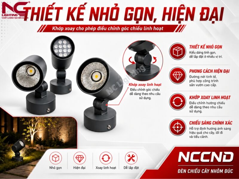 NCCND có thiết kế khớp xoay cho phép điều chỉnh góc chiếu