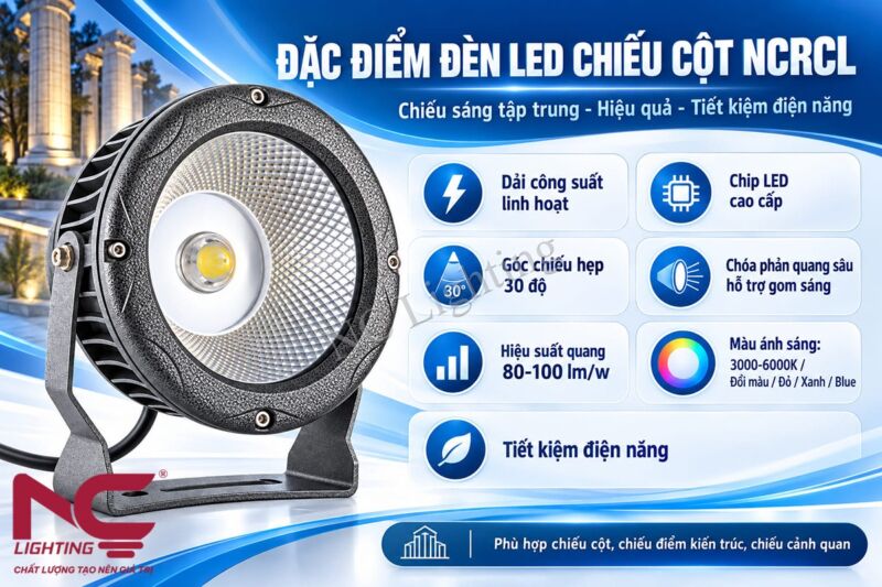 Đặc điểm của đèn LED chiếu cột NCRCL