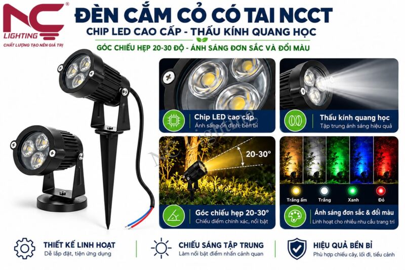 Đặc điểm của đèn cắm cỏ có tai NCCT