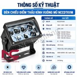 Thông số kỹ thuật đèn chiếu điểm thấu kính vuông mũ NCCDTKVM
