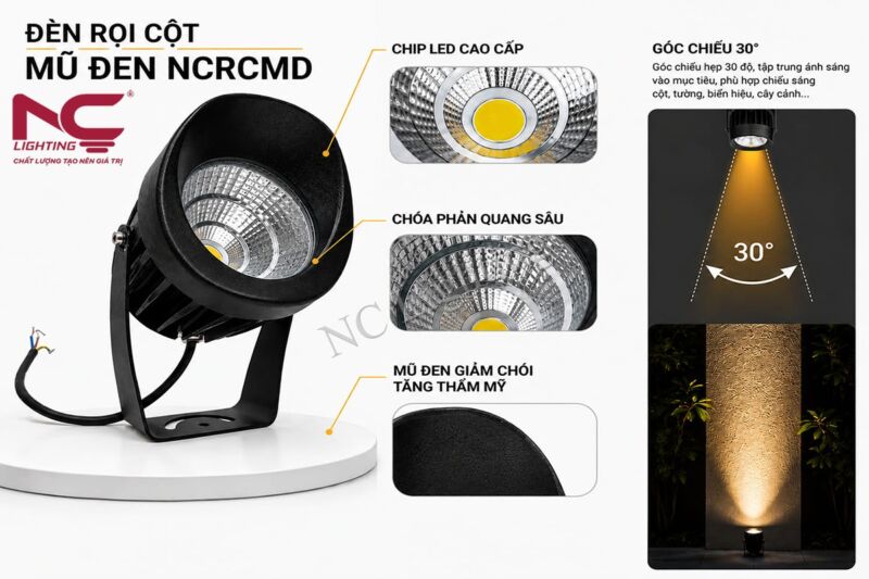 Ưu điểm nổi bật của đèn hắt cột mũ đen NCRCMD