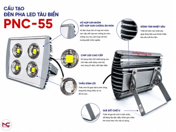 PNC-55 có cấu tạo chắc chắn với vỏ hợp kim nhôm, rãnh tản nhiệt sâu