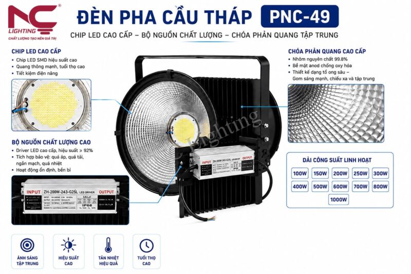 Ứng dụng chiếu sáng đèn pha cầu tháp PNC-49 