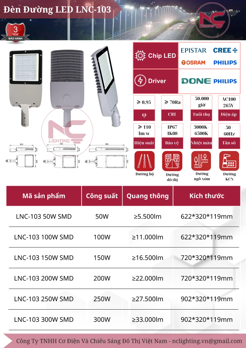 catalogue đèn đường led lnc-103