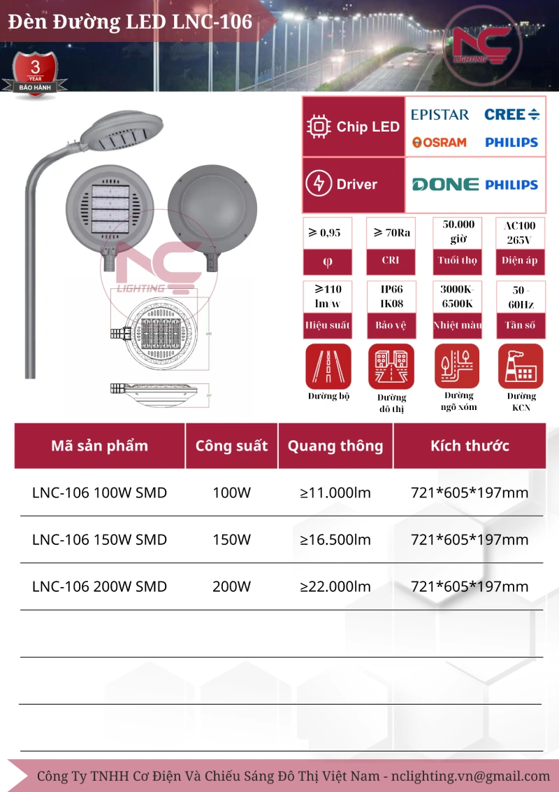 catalogue đèn đường Led LNC-106