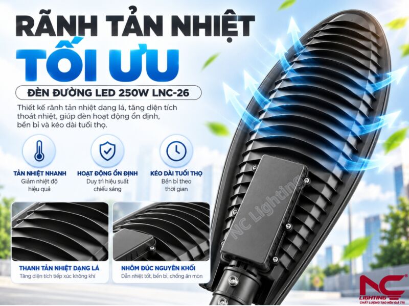 LNC-26 có rãnh tản nhiệt phía sau đèn