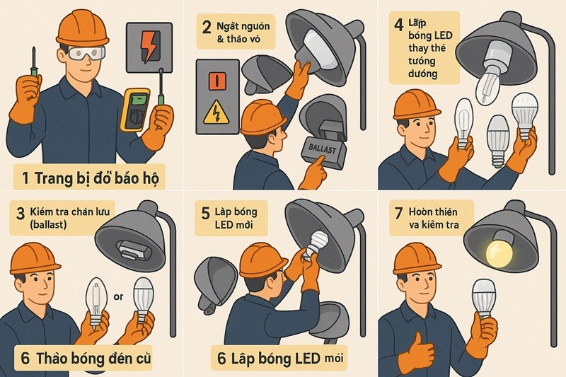 Thay thế bóng đèn trên cao áp