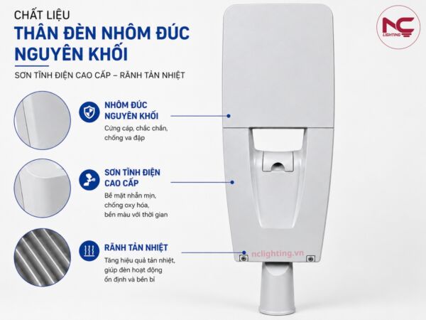 lnc-139 có rãnh tản nhiệt sâu, thân đèn nhôm đúc nguyên khối
