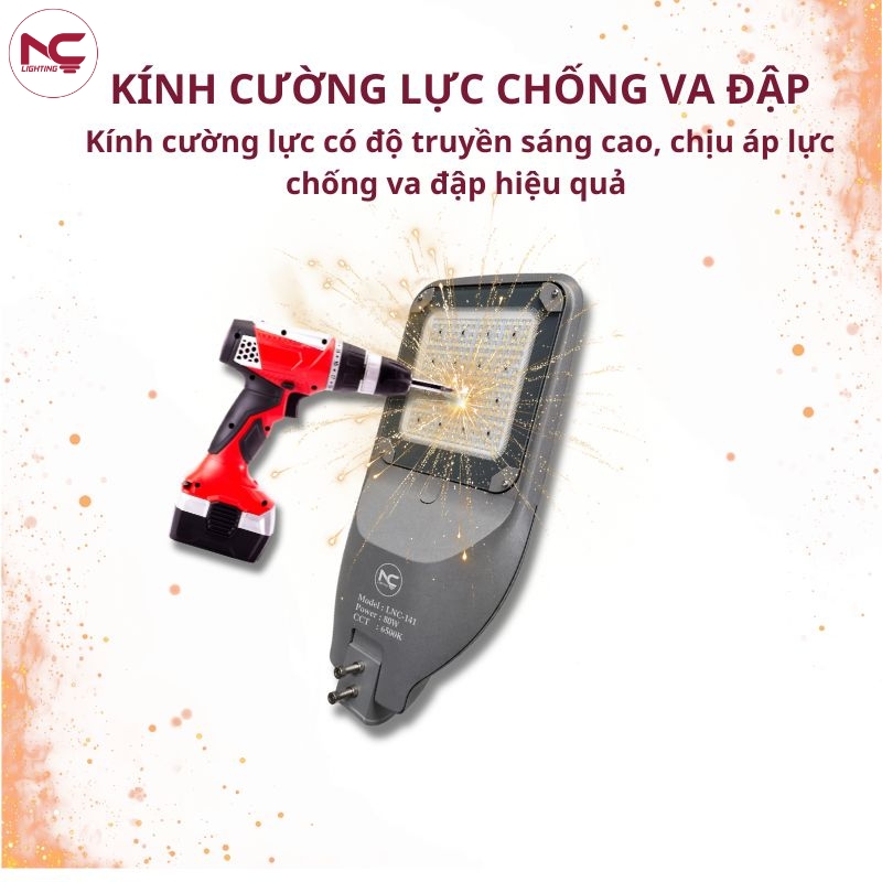 Mặt kính Đèn LED chiếu sáng đường phố LNC-141 bằng kính cường lực chống va đập
