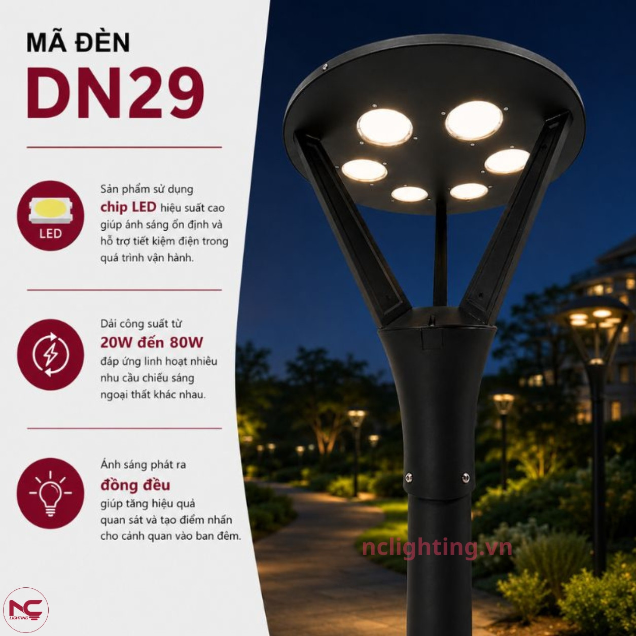 DN29 sử dụng chip led hiệu xuất cao