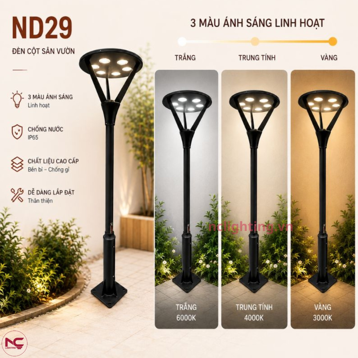 DN29 có 3 màu ánh sáng gồm trắng, trung tính, vàng