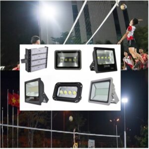 Sân bóng chuyền tiêu chuẩn được chiếu sáng bằng bóng đèn LED công suất cao, minh họa cho chất lượng thi đấu chuyên nghiệp