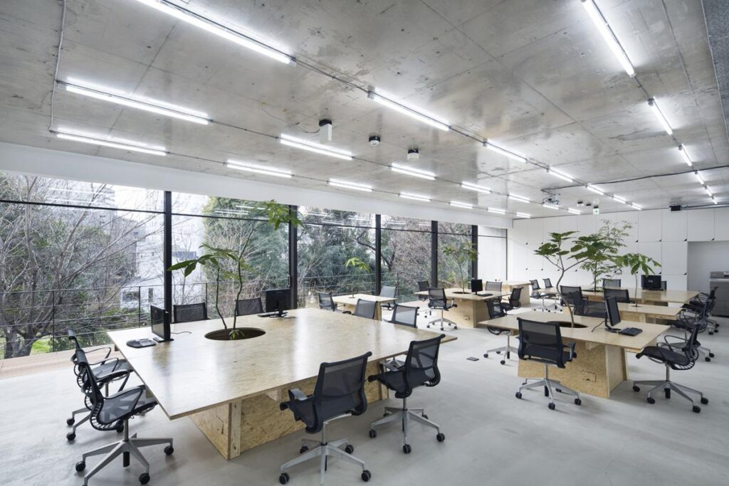 Không gian văn phòng hiện đại với hệ thống chiếu sáng đồng đều, hỗ trợ làm việc tập trung và thoải mái