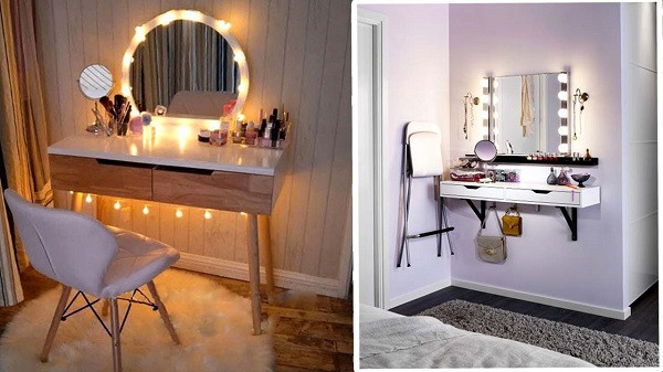 Sử dụng đèn viền hình tròn để bố trí xung quanh bàn trang điểm