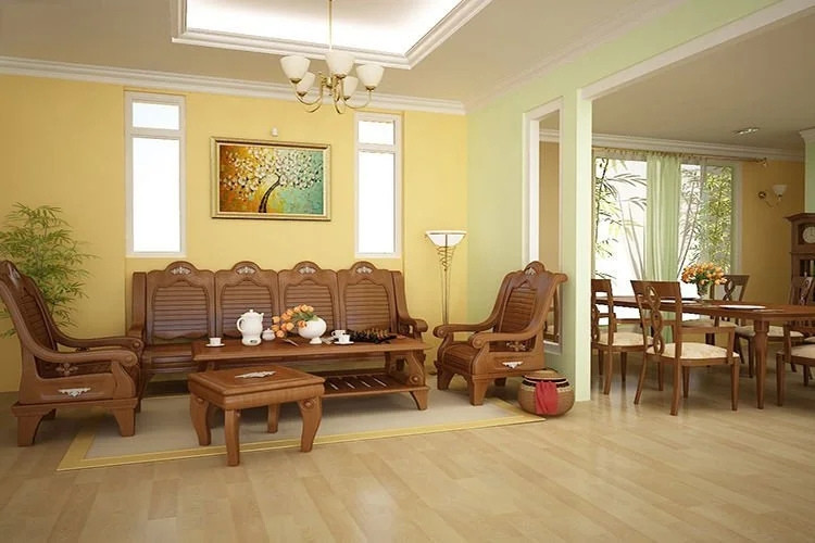 Cách bố trí đèn phòng khách cho nhà cấp 4 với đèn chùm và đèn tường