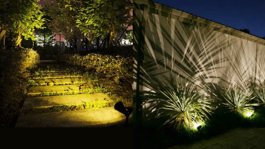 đèn rọi chân đế cố định chiếu sáng cây và lối đi sân vườn