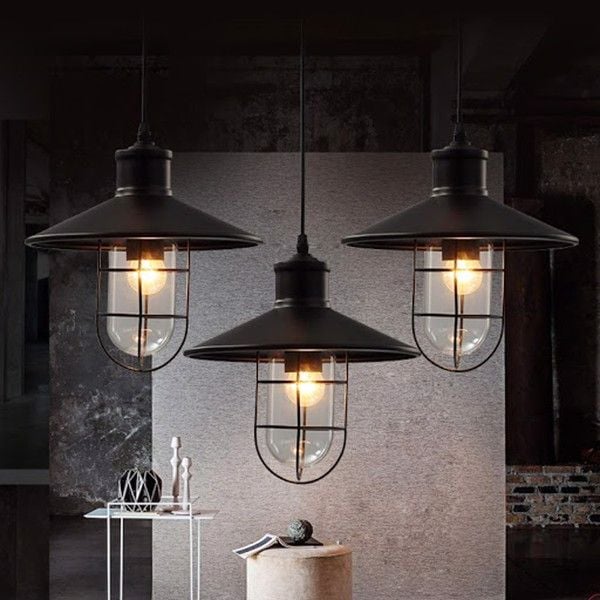 Đèn treo thả sân vườn cố định phong cách Industrial NC Lighting đen mờ