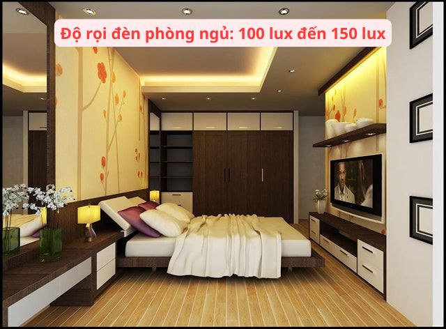 Cách bố trí đèn phòng ngủ cần tuân thủ độ rọi tiêu chuẩn từ 100 lux - 150 lux