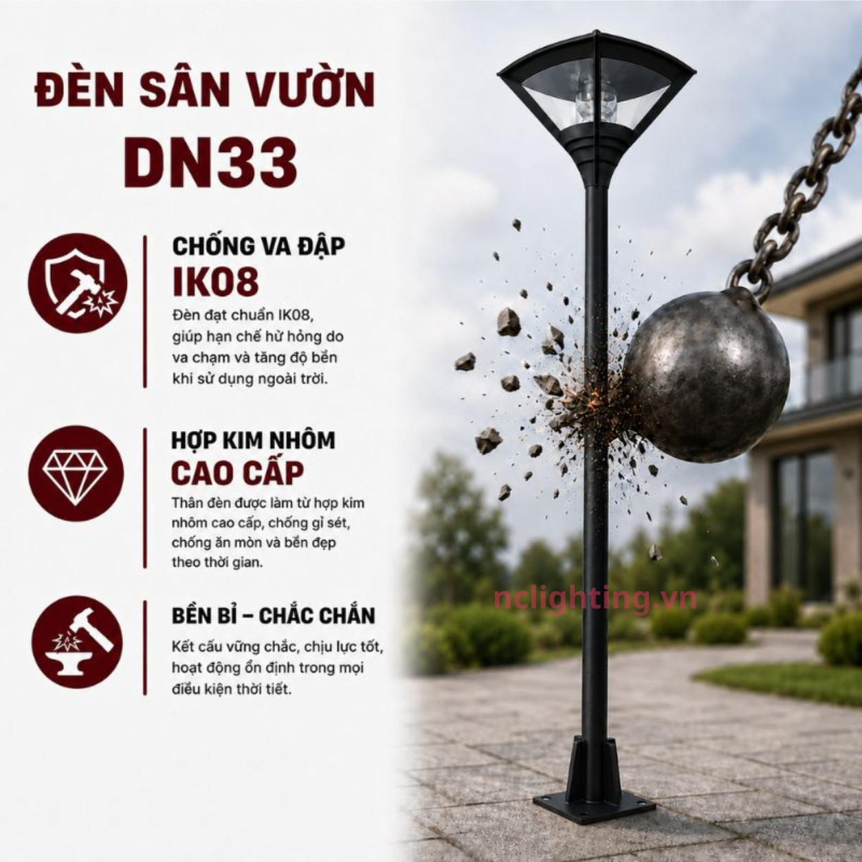 DN33 đạt chuẩn chống va đập IK08