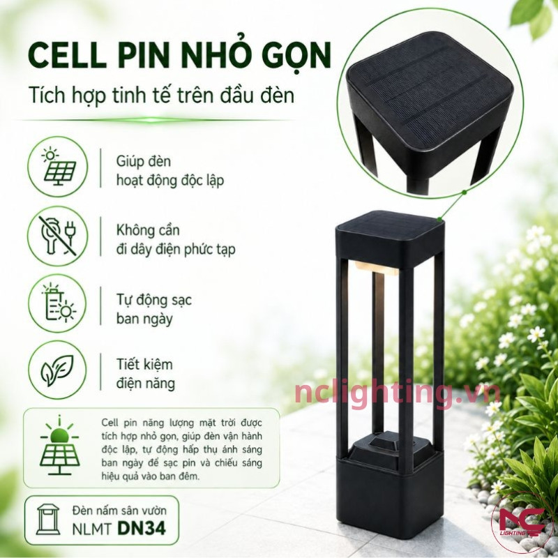 Cell Pin của DN34 khá nhỏ gọn và tích hợp trên đỉnh đèn