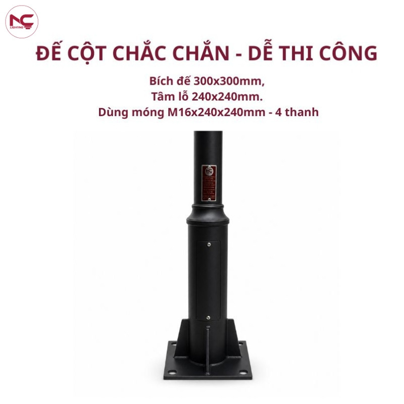 Cột đèn trang trí sân vườn tán tròn DN30 sở hữu đế cột bền chắc