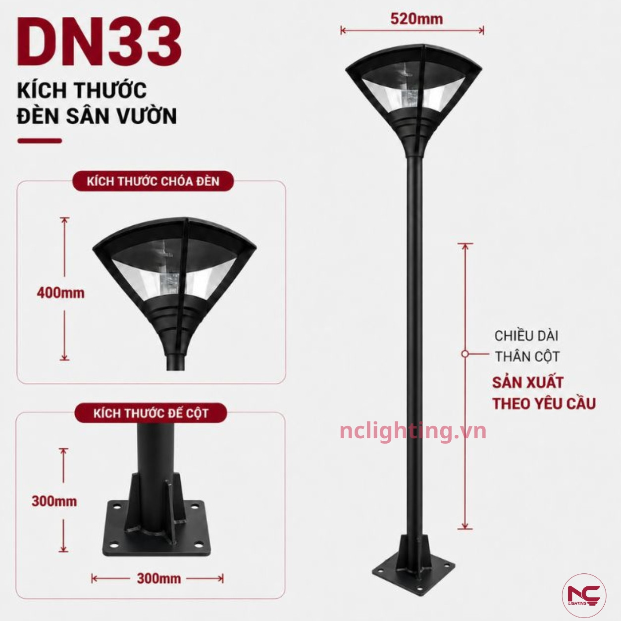 DN33 có kích thước đầu đèn 400mm