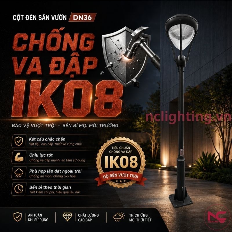 DN36 có khả năng chống va đập IK08 nên hoạt động bền bỉ ngoài trời