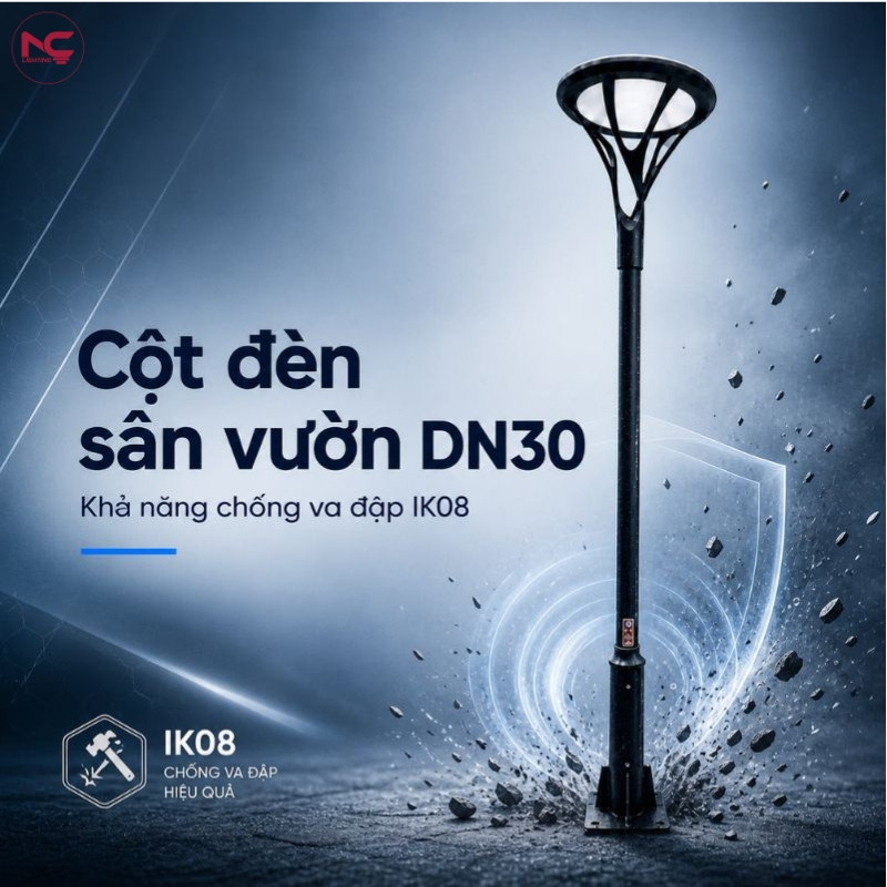 Cột đèn trang trí sân vườn tán tròn DN30 thiết kế theo khả năng chống va đập IK88