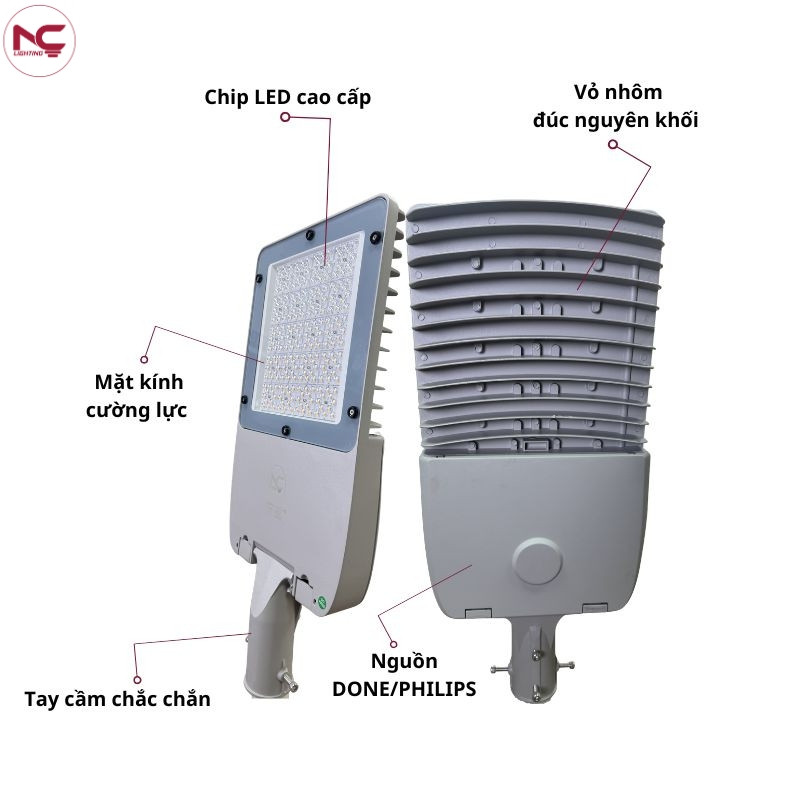 Đèn led đường phố LNC-108 có cấu tạo gồm chip led, vỏ chịu lực, kính cường lực