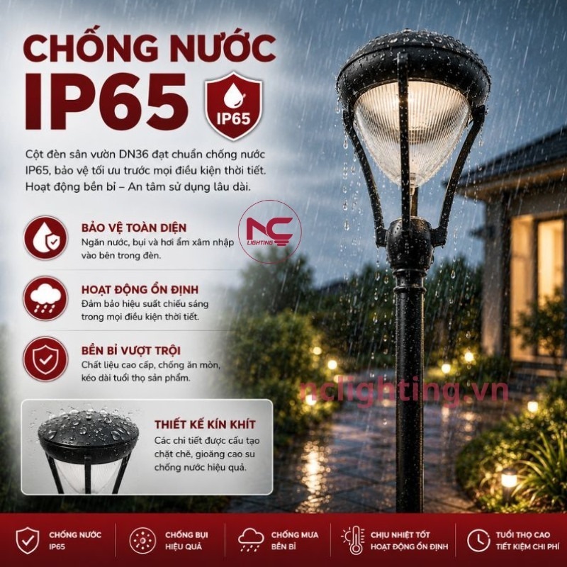 DN36 đạt chuẩn chống nước IP65 bảo vệ tối ưu trước mọi điều kiện thời tiết
