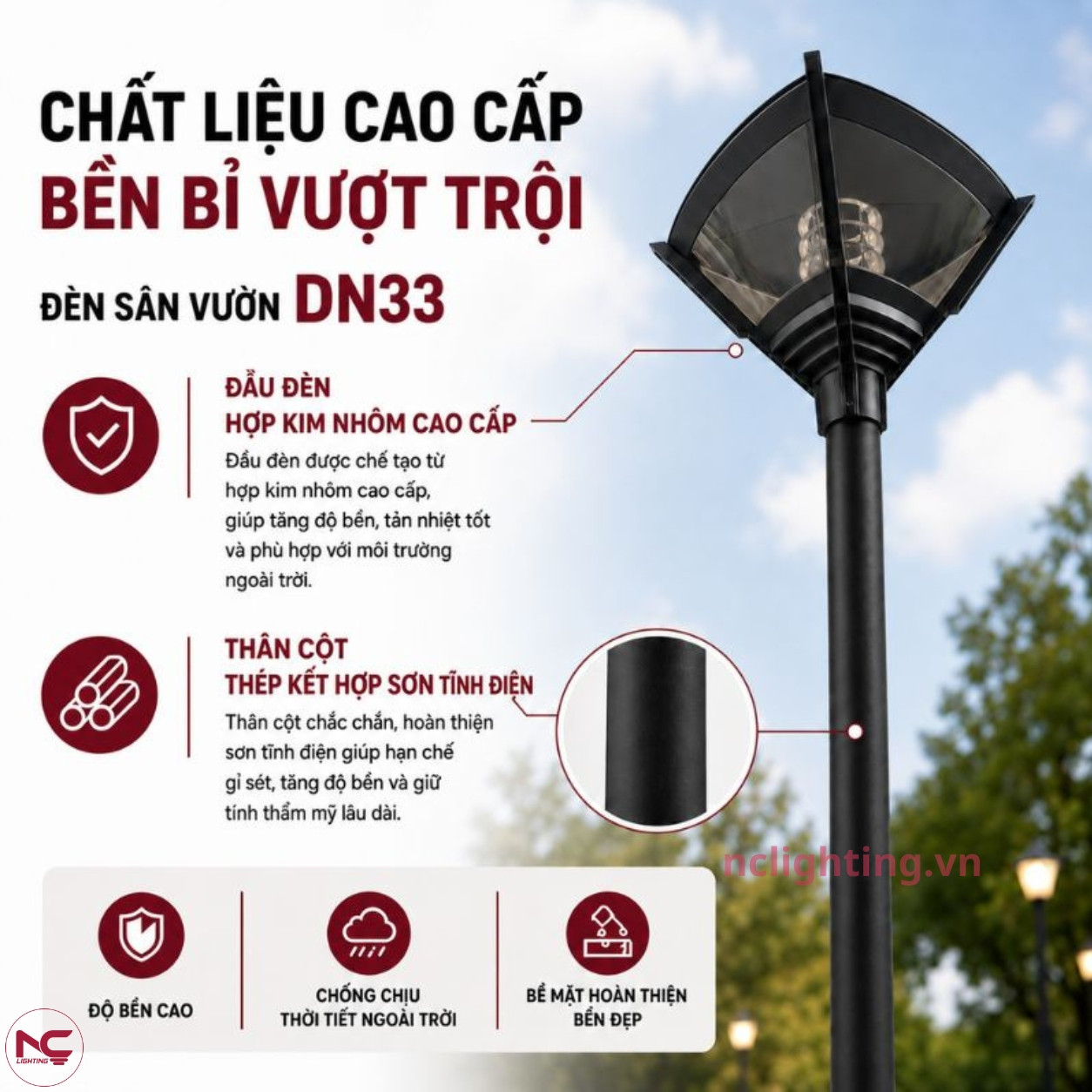 DN33 làm từ chất liệu hợp kim nhôm cao cấp