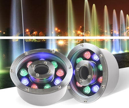 Đèn đài phun nước lắp đặt quanh vòi phun