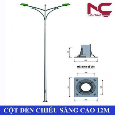 Cần đèn chiếu sáng cho cột cao 12m lựa chọn bộ cần đôi đối xứng